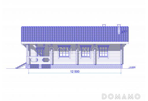 Проект одноэтажного коттеджа из бревна с террасой / Фасад 3