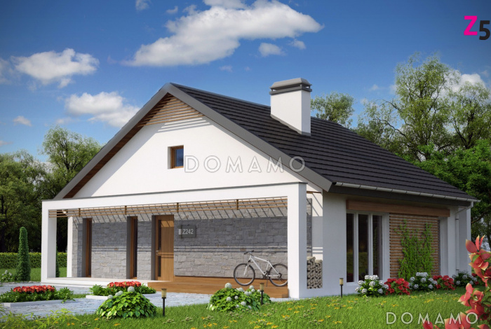 Проект компактного одноэтажного дома из газобетона с двумя спальнями, светлой просторной дневной зоной и большой открытой террасой