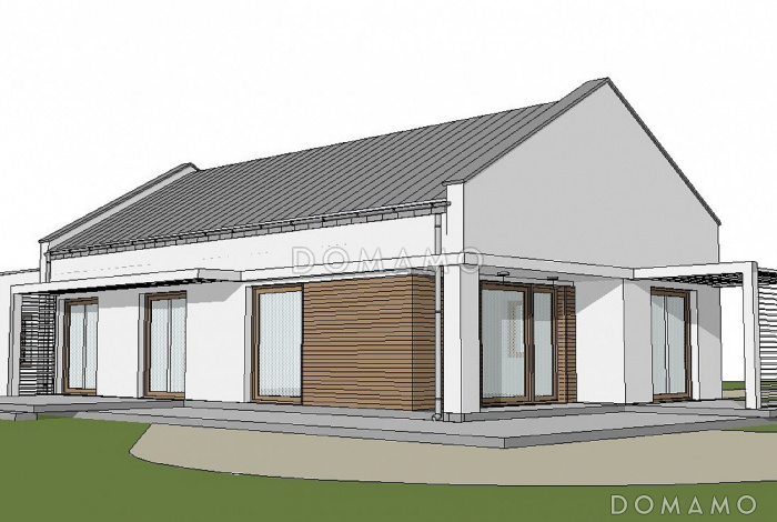 Проект одноэтажного дома из газобетона современного дизайна с пристроенным гаражом