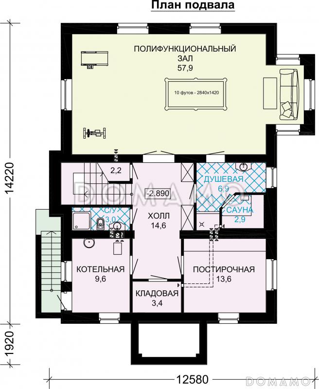 Проект кирпичного трехэтажного особняка / План цокольного этажа