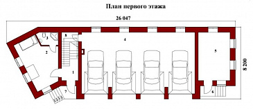 Проект гаража для четырех автомобилей с комнатой отдыха и санузлом / План 1 этажа