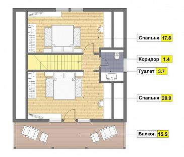 Проект каркасного дома 8х8 / План мансардного этажа