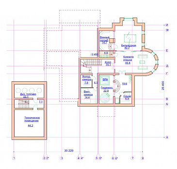 Проект просторного коттеджа с гаражом и хоз блоком / План цокольного этажа