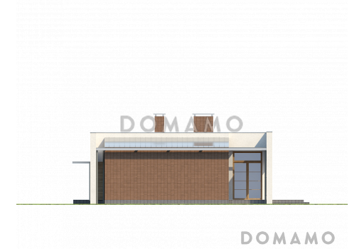 Проект современного одноэтажного дома из кирпича с плоской крышей, тремя спальнями и гаражом / Фасад 4
