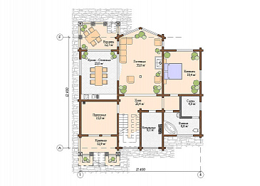 Проект дома из клееного бруса с сауной / План 1 этажа