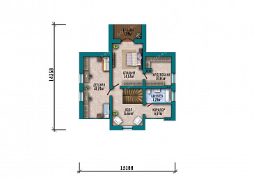 Проект дома с 3 спальнями, зимним садом и кладовой на кухне / План мансардного этажа