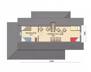 Проект дома с двумя спальнями и сауной на первом этаже / План мансардного этажа