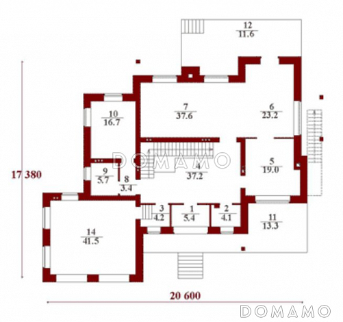 Проект дома с цокольным этажом в стиле фахверк / План 1 этажа