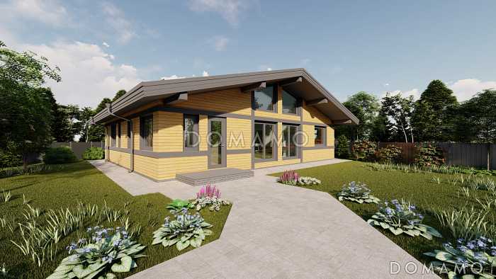 Проект дома с 3 спальнями, кабинетом на мансарде и вторым светом в кухне-столовой