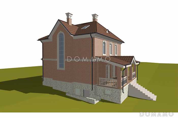 Проект классического коттеджа из кирпича с подвалом и террасой
