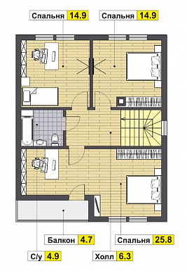 Проект дома с просторной террасой / План мансардного этажа