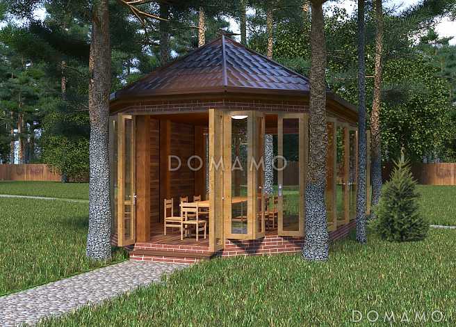 Проект небольшой остекленной беседки из кирпича