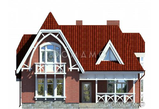 Проект дома одноэтажного дома из СИП панелей с мансардным этажом, эркером, балконами в спальне / Фасад 2