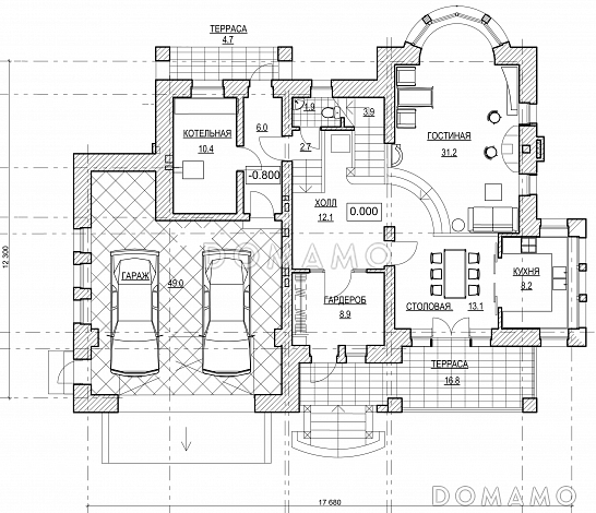 Проект коттеджа с гаражом / План 1 этажа