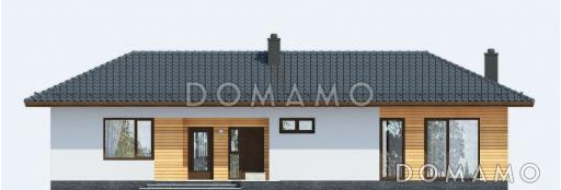 Проект одноэтажного дома из SIP панелей с большими окнами в гостиной / Фасад 1