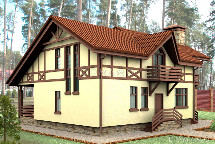 Проект коттеджа из СИП панелей с четырьмя балконами