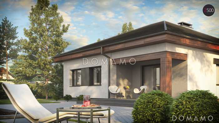 Проект одноэтажного дома из кирпича с тремя спальнями и небольшой крытой угловой террасой, увеличенная версия 273