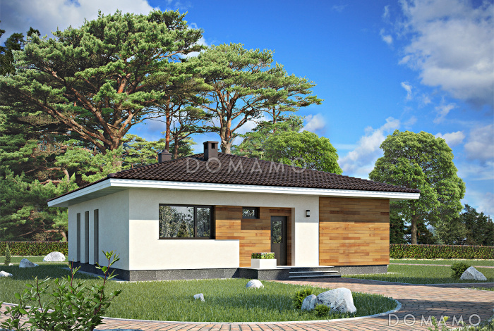 Проект одноэтажного дома по технологии ЛСТК с тремя спальнями и крытой террасой