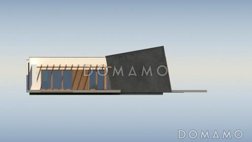 Проект современного одноэтажного дома из газобетона с тремя спальнями и необычными элементами дизайна / Фасад 3