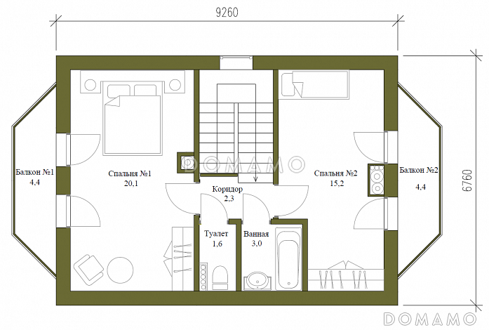 Проект небольшого загородного дома с двумя эркерами для постоянного проживания / План мансардного этажа