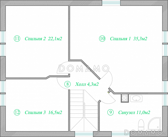 Проект увеличенного коттеджа в европейском стиле. / План мансардного этажа