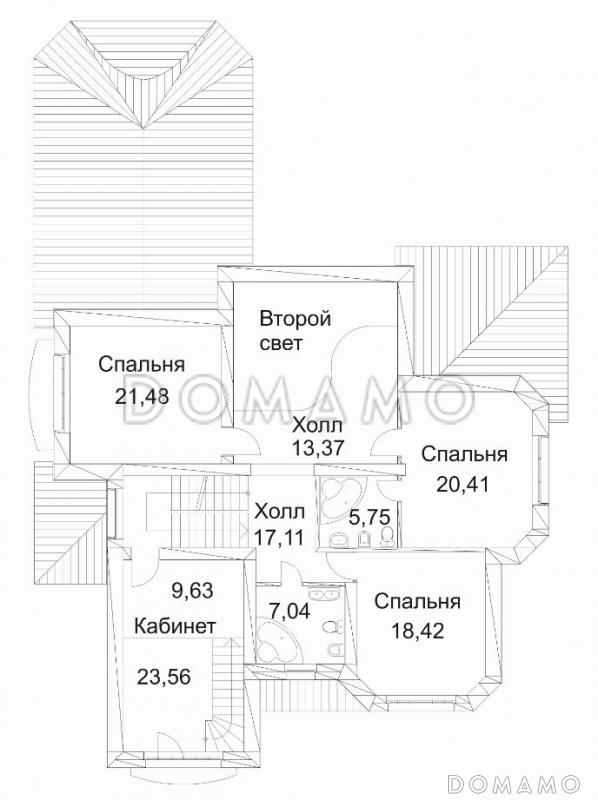 Проект дома из кирпича с сауной и пристроенным бассейном / План 2 этажа