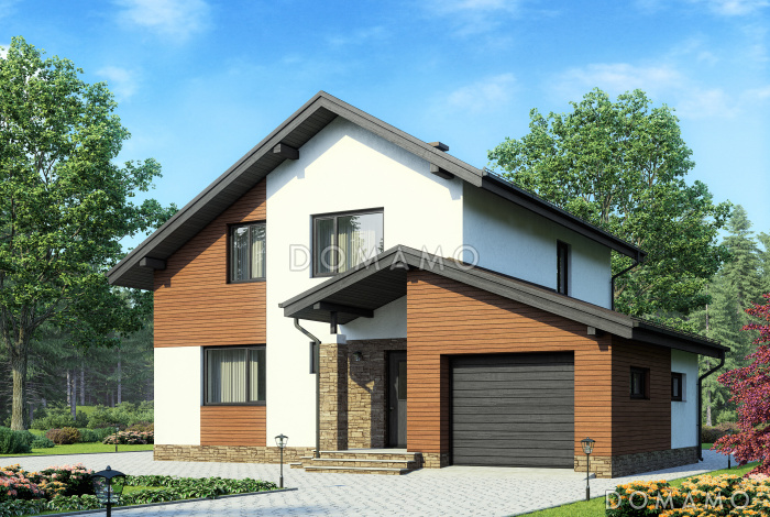 Проект дома из газобетона с современной отделкой фасадов