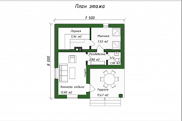 Проект компактной бани из газобетона с комнатой отдыха / План 1 этажа