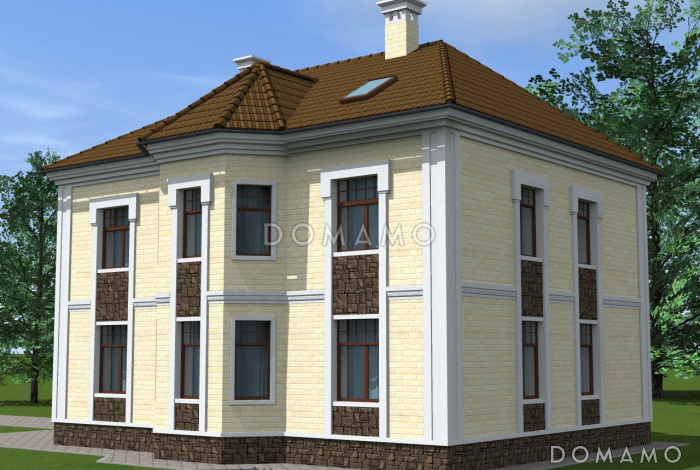 Проект двухэтажного коттеджа с четырехскатной кровлей