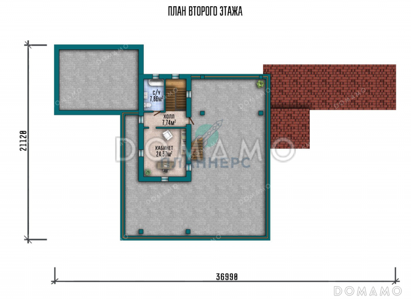 Проект двухэтажного дома с бассейном и гаражом на два автомобиля / План 2 этажа