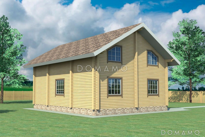 Проект деревянного дома с кухней, столовой и гостиной