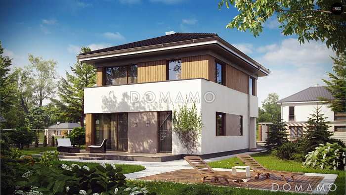 Проект двухэтажного загородного дома с подвалом, вытянутой кухней с кладовой, светлыми спальнями на втором этаже