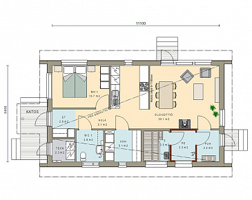 Проект каркасного небольшого дома с сауной / План 1 этажа