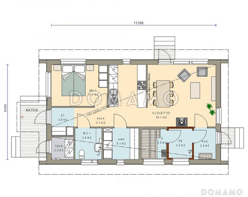 Проект каркасного небольшого дома с сауной / План 1 этажа