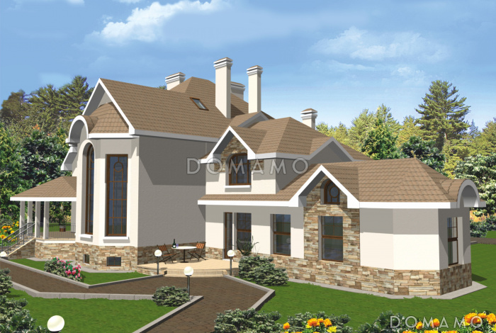 Проект дома из кирпича с бассейном и сауной на первом этаже