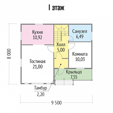 Проект яркого, каркасного дома с балконом на втором этаже / План 1 этажа