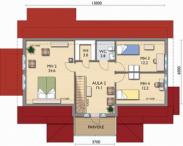 Проект каркасного дома с балконом над главным входом / План мансардного этажа