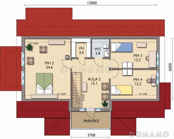 Проект каркасного дома с балконом над главным входом / План мансардного этажа