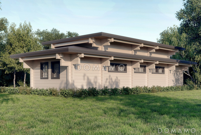 Проект одноэтажного дома из клееного бруса с многоуровневой кровлей