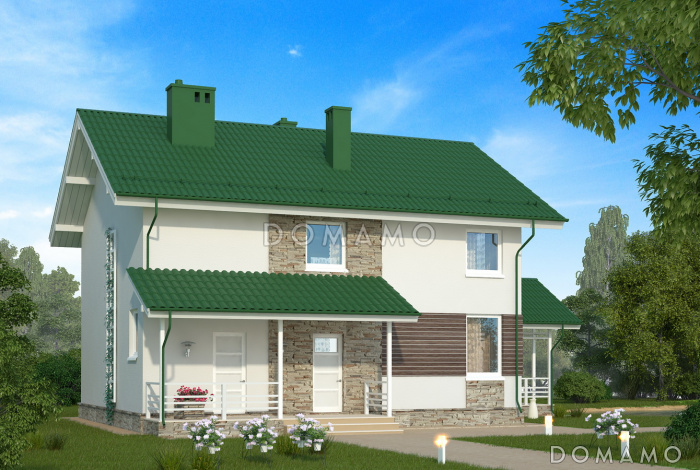 Проект двухэтажного жилого дома со строгой отделкой и удобной террасой