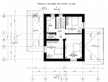 Проект компактного двухэтажного дома с 4 спальнями и крытой террасой / План 2 этажа
