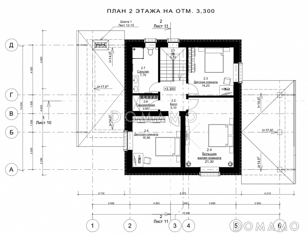 Проект компактного двухэтажного дома с 4 спальнями и крытой террасой / План 2 этажа