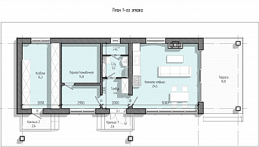 Проект бани с большой комнатой отдыха и крытой террасой / План 1 этажа