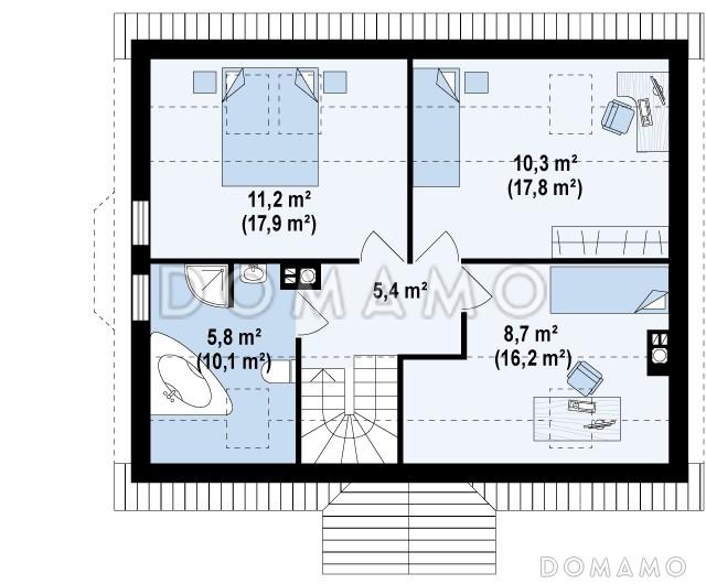 Проект одноэтажного мансардного дома из кирпича с боковым эркером / План мансардного этажа
