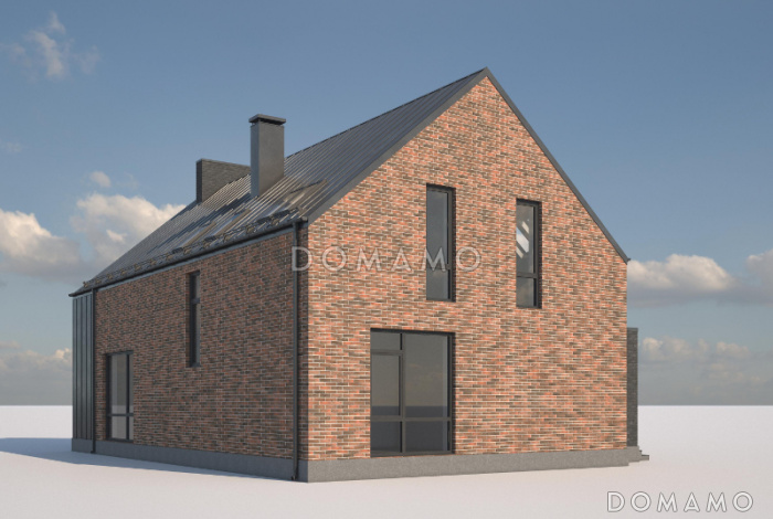 Проект дома с террасой, просторной гостиной, комнатами с санузлом