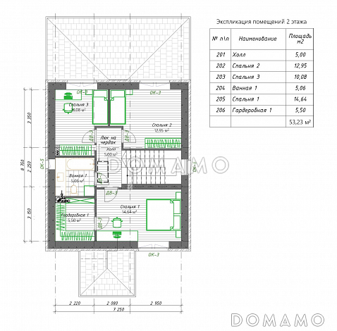 Проект строгого классического двухэтажного дома S-113 / План 2 этажа