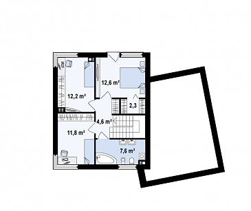 Проект двухэтажного дома из газобетона в стиле кубизм со спальной зоной на втором этаже и с гаражом / План 2 этажа