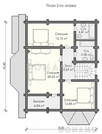 Проект деревянного дома площадью до 200 кв.м из оцилиндрованного бревна / План мансардного этажа