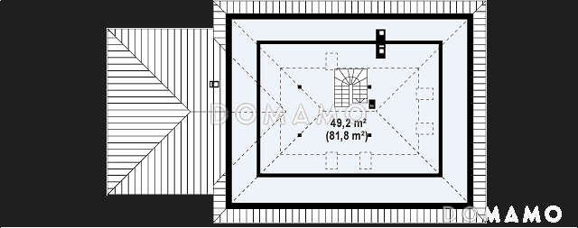 Проект одноэтажного дома из газобетона с мансардой, гаражом на два автомобиля и зоной барбекю на террасе  / План мансардного этажа