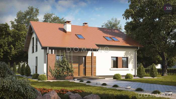 Проект одноэтажного мансардного дома из кирпича с кабинетом, гостевой спальней и хозяйственным помещением на первом этаже